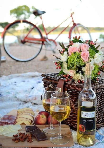 picnic chocolate y vino blanco