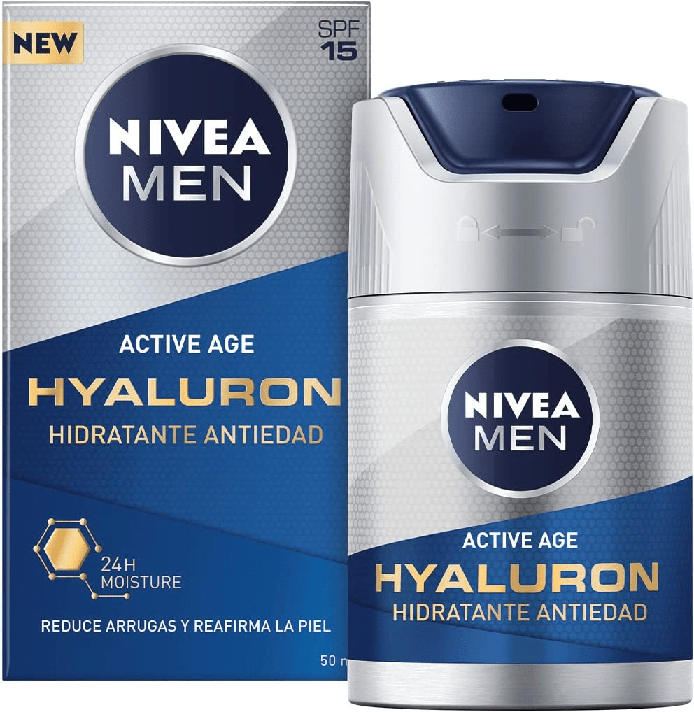 NIVEA MEN Crema Hyaluron Hidratante Antiedad FP15, cuidado facial avanzado para hombre.